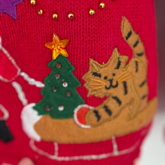 Reference Point Vintage Christmas Santa Cat Cardigan Sweater Size medium - Picture 4 of 8